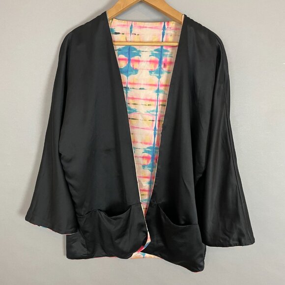 H&M Kimono Robe Shibori Tie-Dye Reversible Open Front Women Size 10 Reversible - Picture 3 of 16